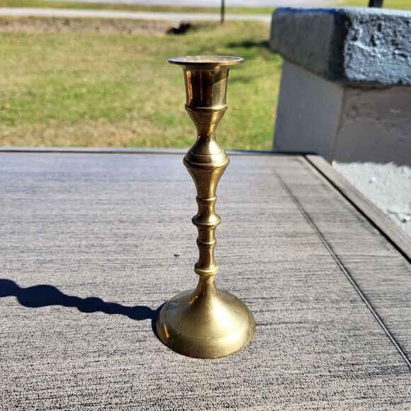 Vintage Brass Candlestick MCM - 7 Inches - Made In India - Picture 5 of 9